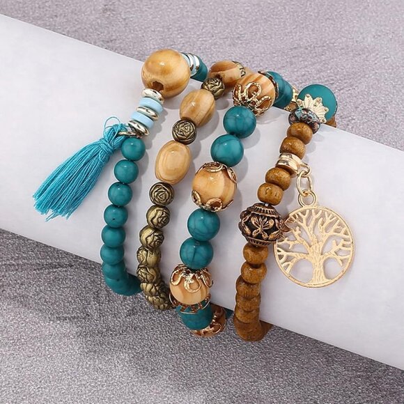 4 Pcs Bohemian Stackable Bracelets for Women Men Set Stretch Multilayer Stack Be - Picture 3 of 6
